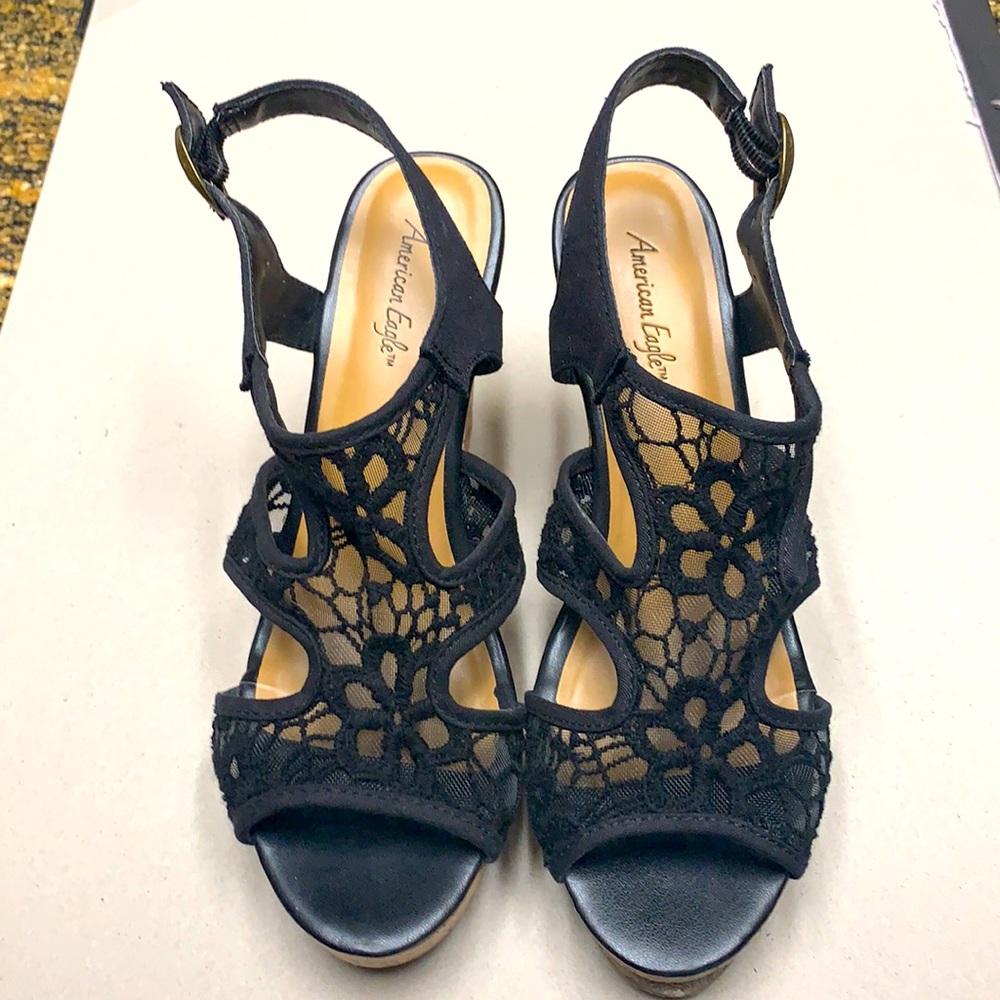 American Eagle black lace platform heels